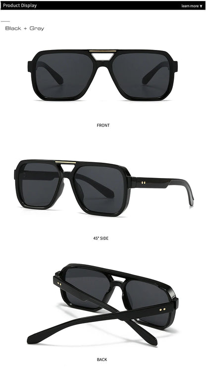 SO&EI Fashion Double Bridges Square Sunglasses Women Retro Rivets Blue Tea Shades UV400 Men Outdoor Gradient Sun Glasses