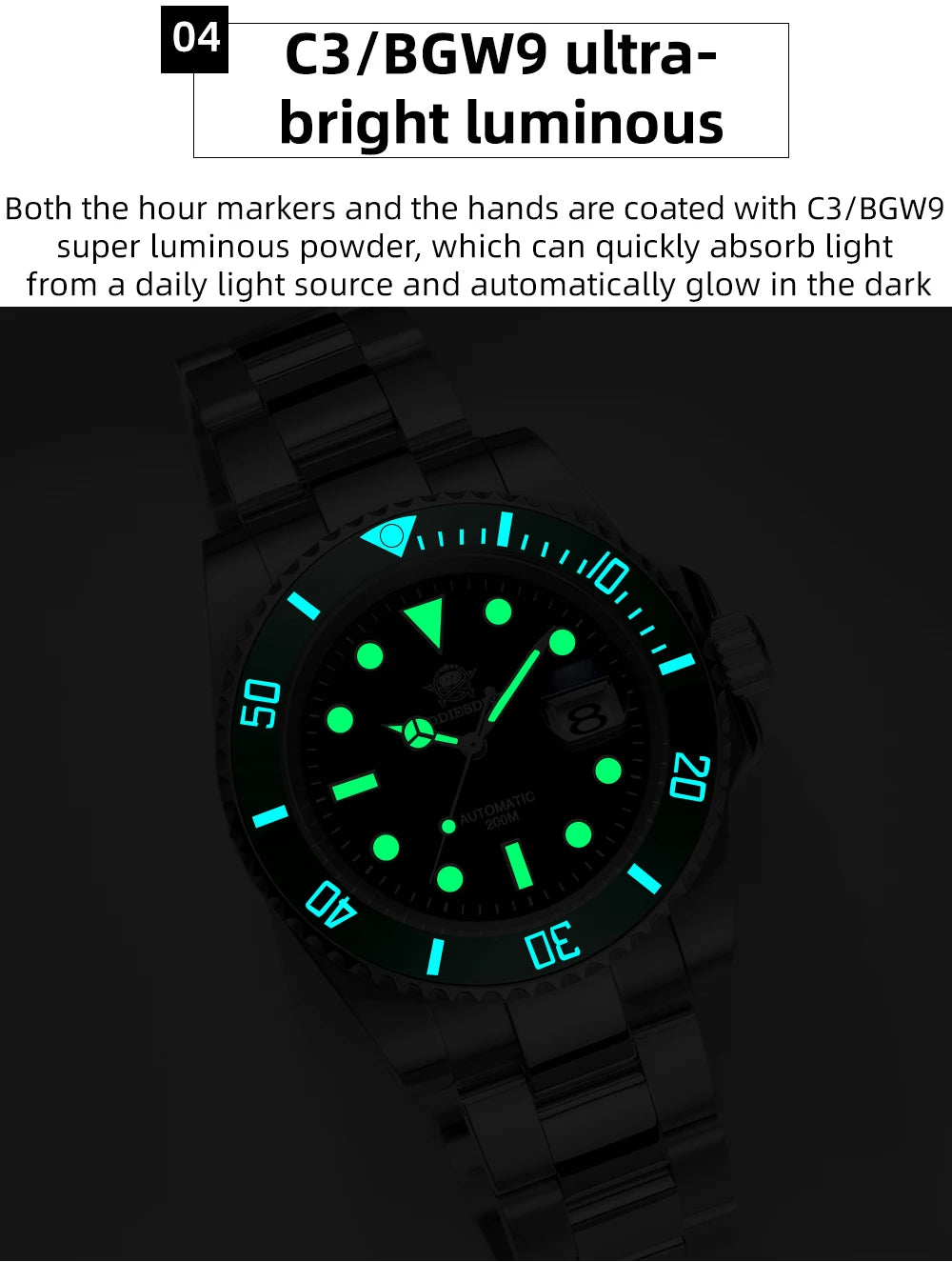 ADDIESDIVE Luxus-Automatikuhr für Herren 8215 Mechanische Uhr BGW9 Leuchtend Saphirglas Taucheruhr für Herren Analoguhr AD2503