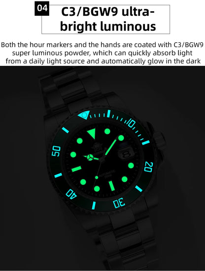 ADDIESDIVE Luxus-Automatikuhr für Herren 8215 Mechanische Uhr BGW9 Leuchtend Saphirglas Taucheruhr für Herren Analoguhr AD2503