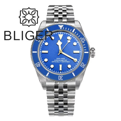 BLIGER 39mm Classic Wine Red Diver Watch For Men NH35 Mechanical Domed Sapphire Glass100m Waterproof Super Luminous Reloj Hombre