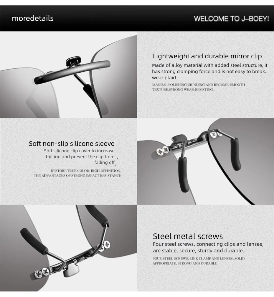 CAPONI New Sunglasses Clip For Men Square Polarized Photochromic Glasses Clip Flipped Up Protect Eyes Light Clip On Frame BS1282