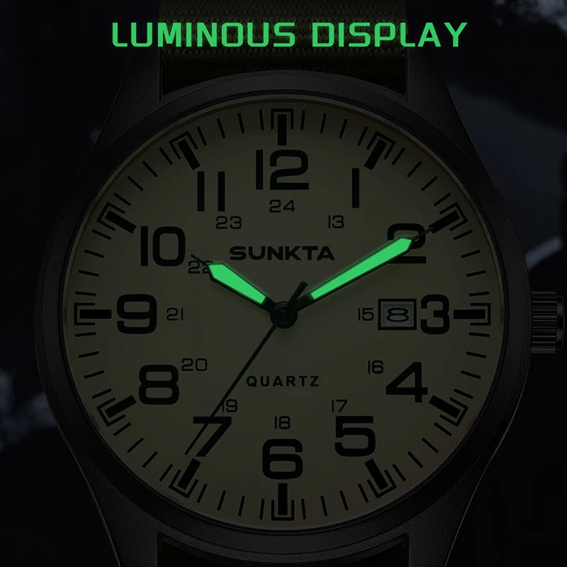 2026 SUNKTA Top Luxury Mens Watch Fashion Casual Quartz Wristwatches Luminous 30M Waterproof Nylon LIGE Watches Men Gifts Reloj