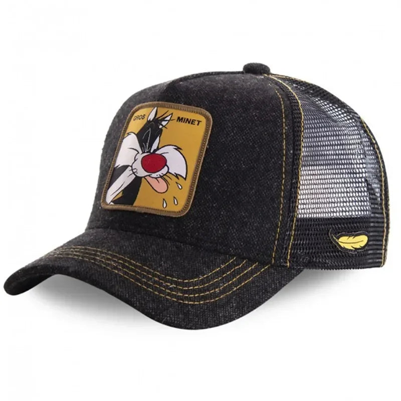 Unisex Anime Cartoon Cap Embroidered Patch Draw Baseball Cap Male Female Trucker Hat Mesh Hats Sun Hat