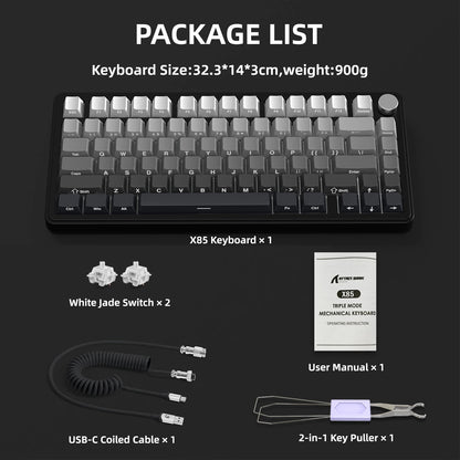 Teclado mecânico ATTACK SHARK X85 Tri-mode Gasket 75% com botão CNC, acolchoamento de 5 camadas, hot-swappable, retroiluminação RGB, NKRO