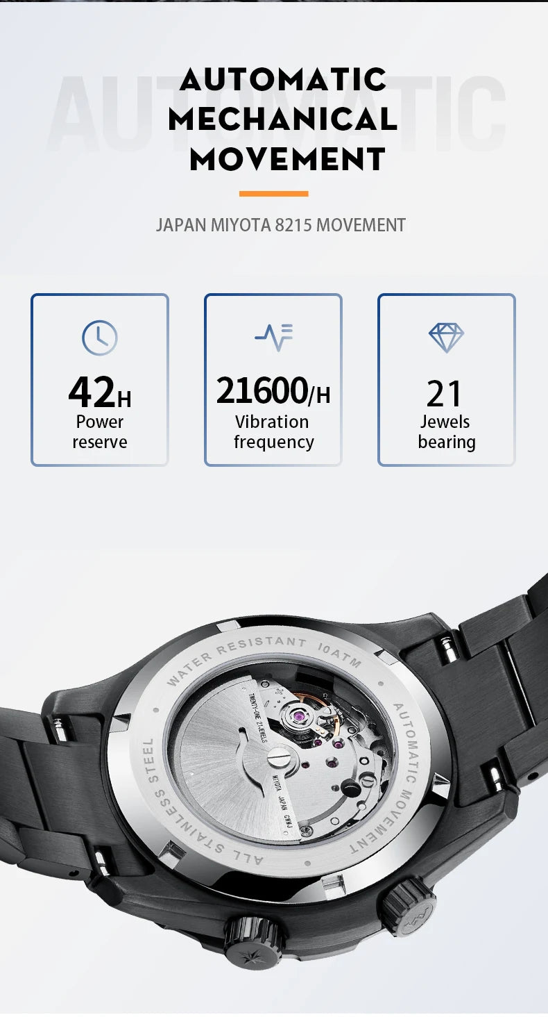 WM Watch Automatic Mechanical Watches Water Resistant Classic Casual Business Man Watch Welly Merck WM157M