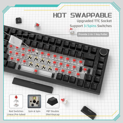 Ajazz AK820/AK820Pro Gaming Mechanical Keyboard Bluetooth 2.4G wireless/wired with hot-swappable volume buttons