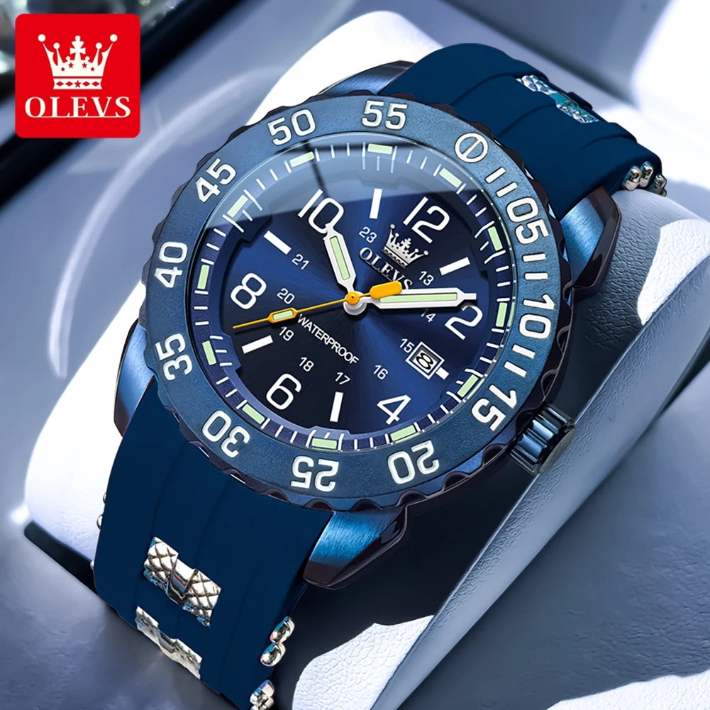OLEVS Luxury Men's Fashion Quartz Watch Waterproof Luminous Orange Silicone Strap Sports Men Military Wristwatches Watch for Men