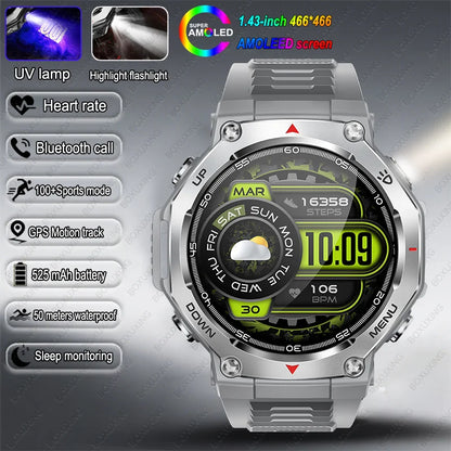 New T-Rex 3 Military Outdoor Sports Smart Watch Men GPS Motion Track 5 ATM Waterproof Heart Rate HD Bluetooth Call Smart Watch