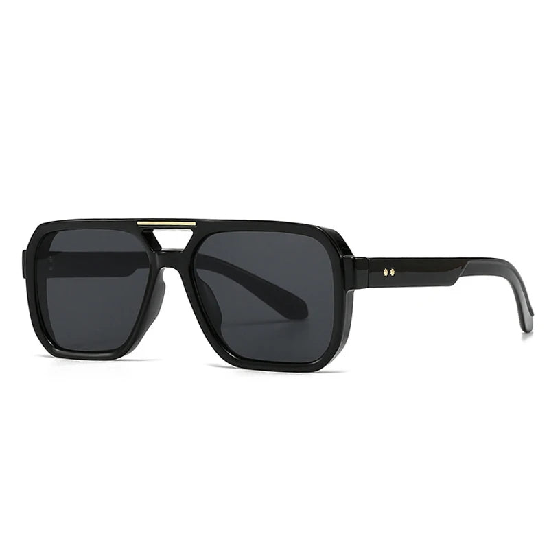 SO&EI Fashion Double Bridges Square Sunglasses Women Retro Rivets Blue Tea Shades UV400 Men Outdoor Gradient Sun Glasses