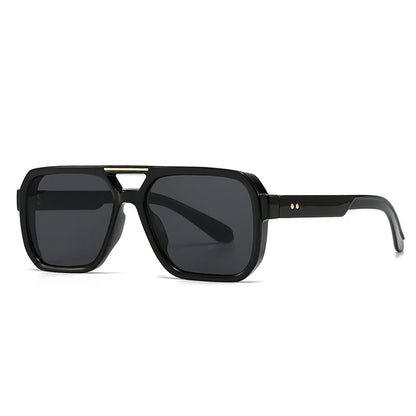 SO&EI Fashion Double Bridges Square Sunglasses Women Retro Rivets Blue Tea Shades UV400 Men Outdoor Gradient Sun Glasses