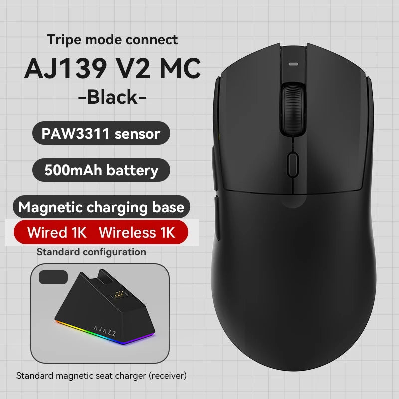 AJAZZ AJ139 Pro belaidė žaidimų pelė PMW3395/PAW3311, 26000 DPI ultralengva įkraunama belaidė žaidimų pelė, skirta kompiuteriui, nešiojamajam kompiuteriui ir e. sportui