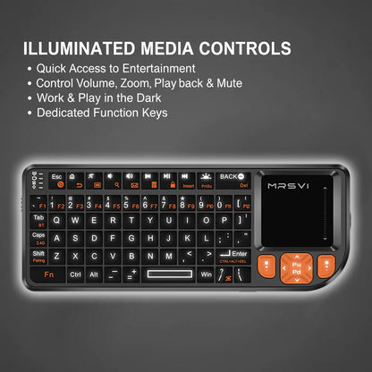 MRSVI Mini Teclado A8 PLUS, teclado sem fios retroiluminado 2.4GHz e Bluetooth5.0 com touchpad para Android TV Box, Mac, portátil, Windows