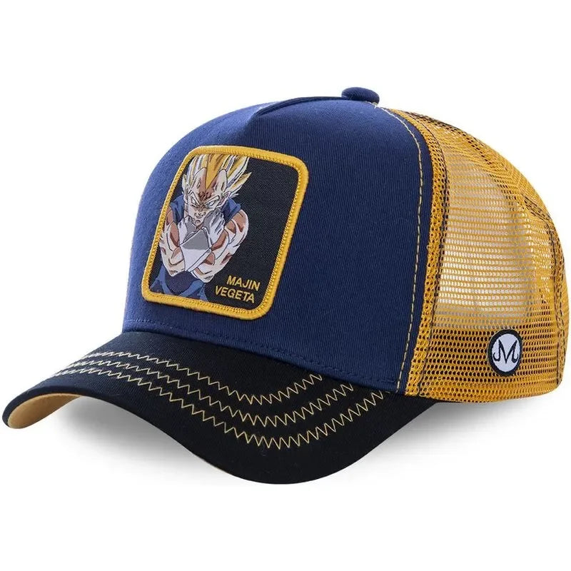 Dragon Ball Buu Goku sapka Nyári utazós csúcsos sapka Férfi hímzett hip-hop stílusú napellenzős állítható trucker hálós sapka