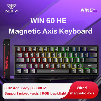 Teclado Mecânico Personalizado AULA WIN60 HE com Ligação com Fio, Eixo Magnético RT para E-sports, Taxa de Polling 8K