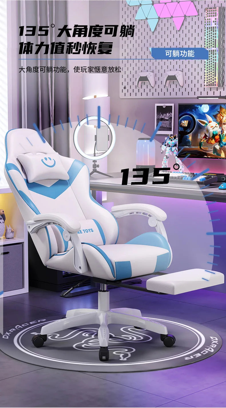 Ergonomic Gaming Chair High Back Racing Office Chair with Lumbar Support, Adjustable Swivel Leather Gaming Chair with Headrest for Desk Setup