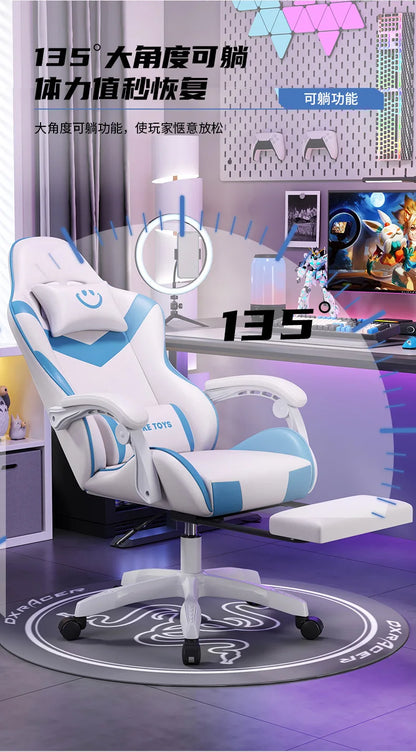 Ergonomic Gaming Chair High Back Racing Office Chair with Lumbar Support, Adjustable Swivel Leather Gaming Chair with Headrest for Desk Setup