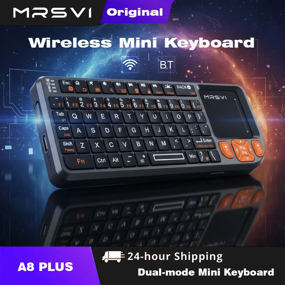 MRSVI Mini Teclado A8 PLUS, teclado sem fios retroiluminado 2.4GHz e Bluetooth5.0 com touchpad para Android TV Box, Mac, portátil, Windows