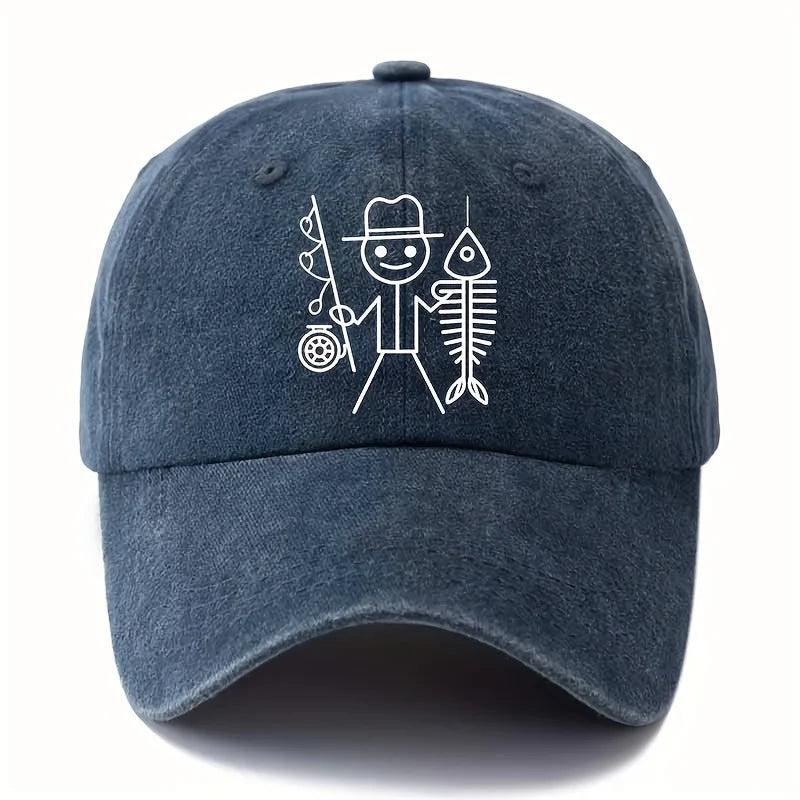Șapcă de baseball cu imprimeu de bărbat desenat care pescuiește, șapcă cu bor curbat pentru activități în aer liber, șapcă de șofer de camion, șapcă pentru vacanță, călătorii și camping