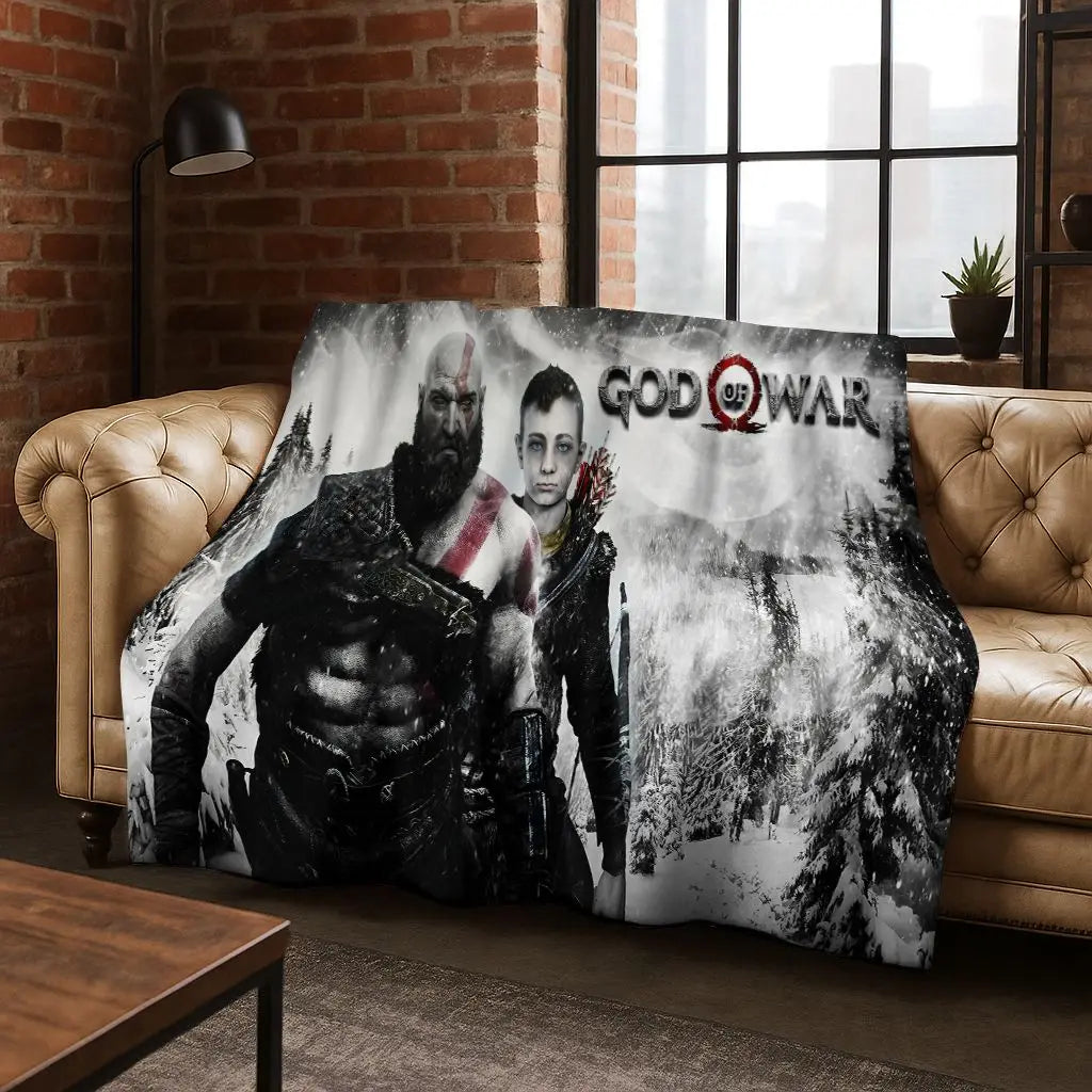 Classics God of War Kratos 3A Game Gamer Flannel Blanket,Warm and Cozy Soft Throw Blanket for Home Bedroom Bed Sofa Kid Gift
