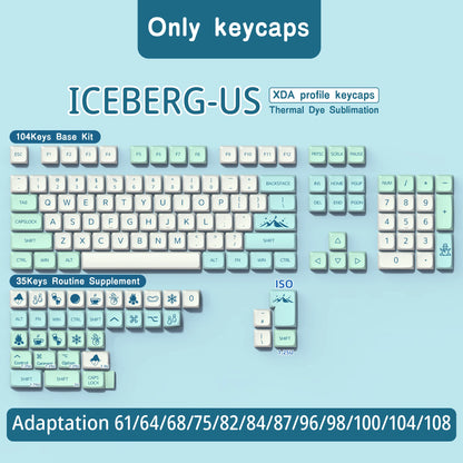 Keycaps Iceberg perfil XDA, brasileiro, coreano, japonês, russo, espanhol e francês, tecla Enter ISO em PBT para teclado mecânico GK61