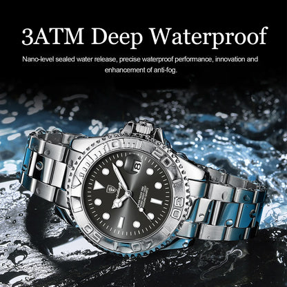 POEDAGAR Luxury Men's Watch Stainless Steel Date Quartz Fashion Watches For Man Waterproof Luminous Business Male Watch+Box Gift