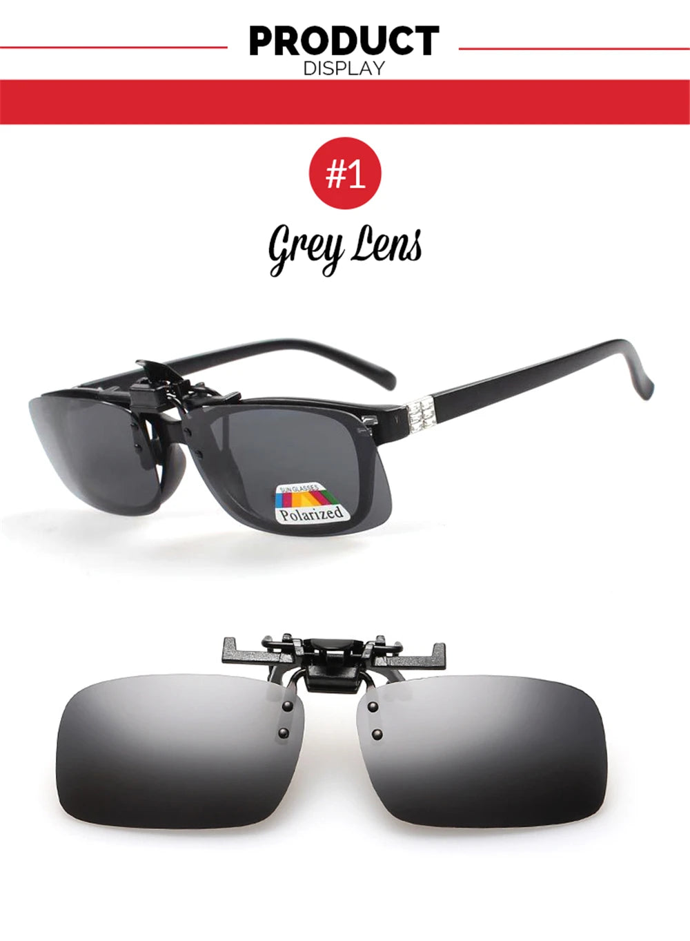 VIVIBEE Men Polarized Flip Up Clip on Sunglasses Black Driving UV400 Women Square S M L Goggles Night Vision Fishing Glasses