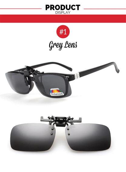 VIVIBEE Men Polarized Flip Up Clip on Sunglasses Black Driving UV400 Women Square S M L Goggles Night Vision Fishing Glasses