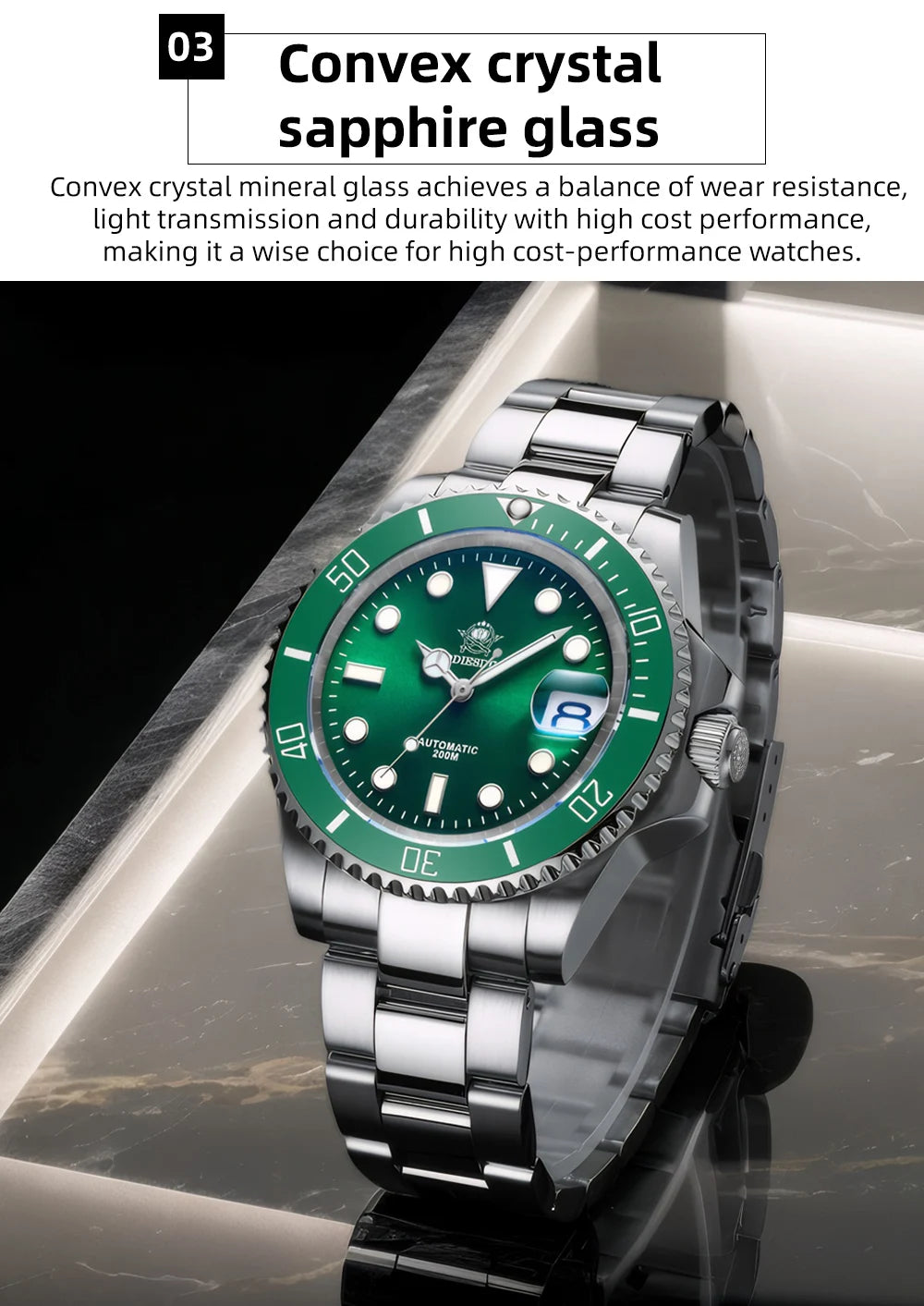 ADDIESDIVE Luxus-Automatikuhr für Herren 8215 Mechanische Uhr BGW9 Leuchtend Saphirglas Taucheruhr für Herren Analoguhr AD2503