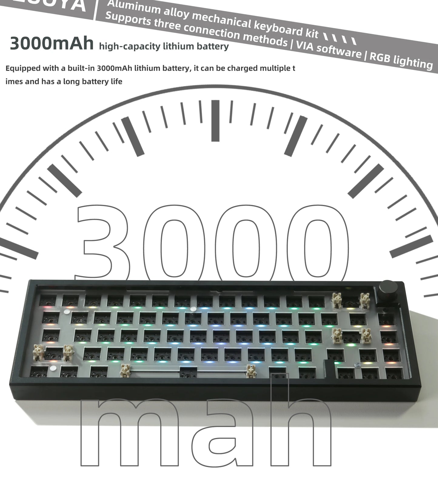 ZUOYA LMK66 3 Mode Mechanical Keyboard Kit Aluminum Wireless Gaming Keyboard 60% Bluetooth 2.4G RGB Hotswap  Gasket Structure