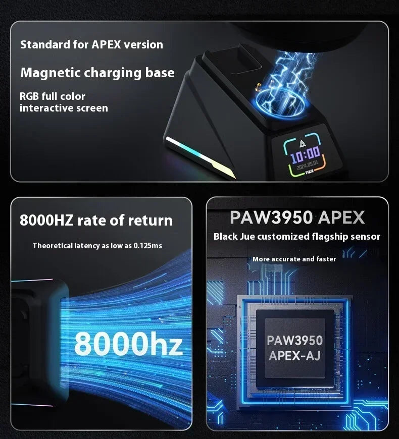 AJAZZ AJ159 APEX Wireless Gaming Mouse, Tri-Mode 8K Gaming Mouse with PAW3950 Sensor, Ultra-Lightweight Low Latency Rechargeable Gaming Mouse with Charging Dock
