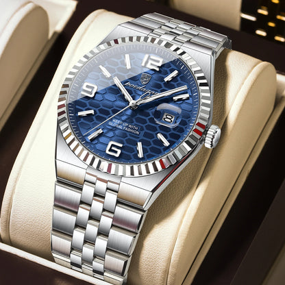 POEDAGAR High Quality Original Men Clock Waterproof Luminous Date Luxury Man Watch Stainless Steel Quartz Men's Watches Male+Box