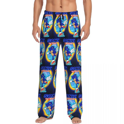 Custom Print Men's Soniced Pajama Pants Hedgehog Game Sleepwear Sleep Lounge Bottoms with Pockets