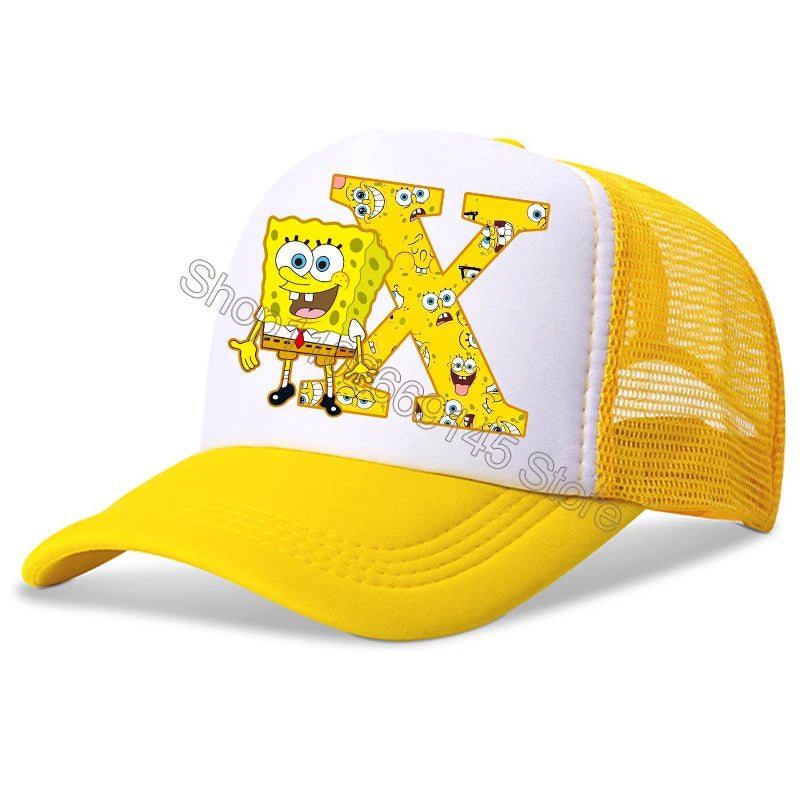 New Spongebob Children Baseball Caps Kawaii Cartoon Letter Printed Hat Kids Casual Sun Hat Adjustable Peaked Cap Birthday Gifts