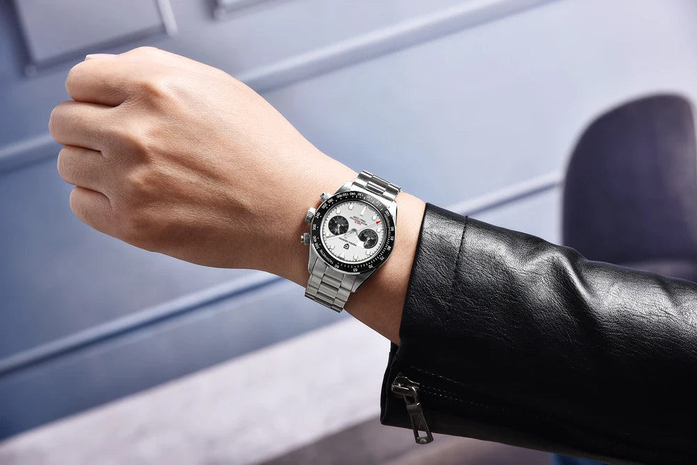 PAGANI DESIGN ‘Panda’ Men’s Watch – Luxury quartz chronograph, water-resistant, sapphire crystal with anti-reflective coating, luminescent sports watch