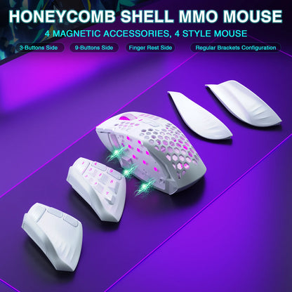 SOLAKAKA SM809 Pro Wireless MMO Gaming Mouse, PAW3311 24000 DPI RGB Programmable Gaming Mouse with 16 Side Buttons, Tri-Mode Bluetooth, 2.4GHz & Wired