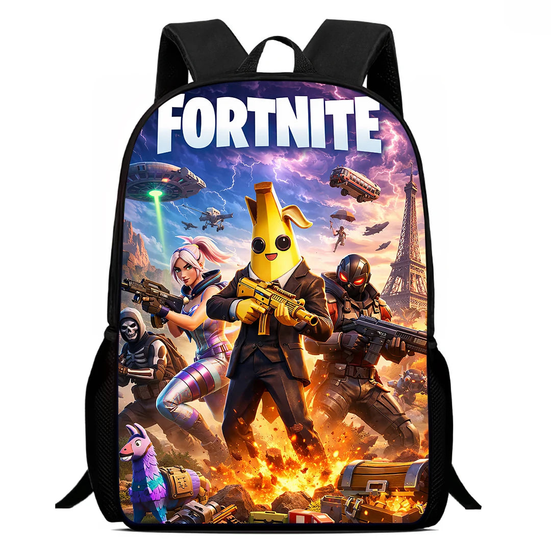 Fortnite 15 tommer tegneserie-skolerygsæk til børn, drenge og piger, cool gaming-print, let og rummelig rygsæk, egnet til alderen 5-8