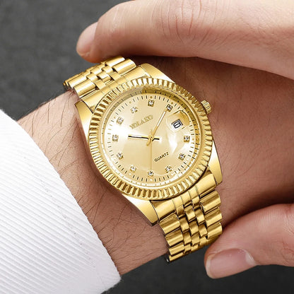 Luxury Men Calendar Quartz Watch  Fashion Rhinestone Steel Men's Business Watches Reloj Hombre Clock Gift（Without Box）