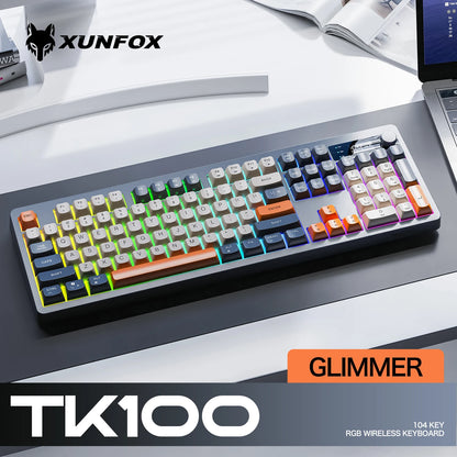 Teclado XUNFOX TK100 sem fios 2.4 Bluetooth de modo duplo para gaming, silencioso, escritório e portátil, universal