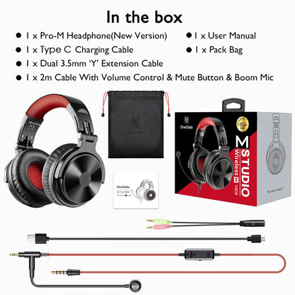 Auscultadores Gaming Sem Fios OneOdio Pro-M Bluetooth 5.2 HiFi Estéreo, 110H de Autonomia com Microfone, Graves Profundos, Dobráveis e Over-Ear