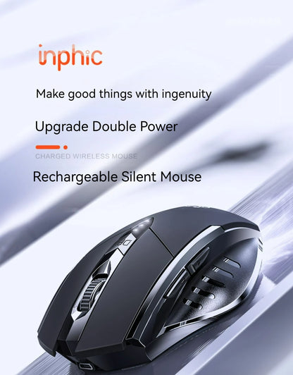Inphic F1 Rechargeable Wireless Mouse, Bluetooth & 2.4G Silent Wireless Mouse with 6 Buttons, Adjustable DPI, Ergonomic Gaming & Office Mouse for Laptop, PC & Tablet