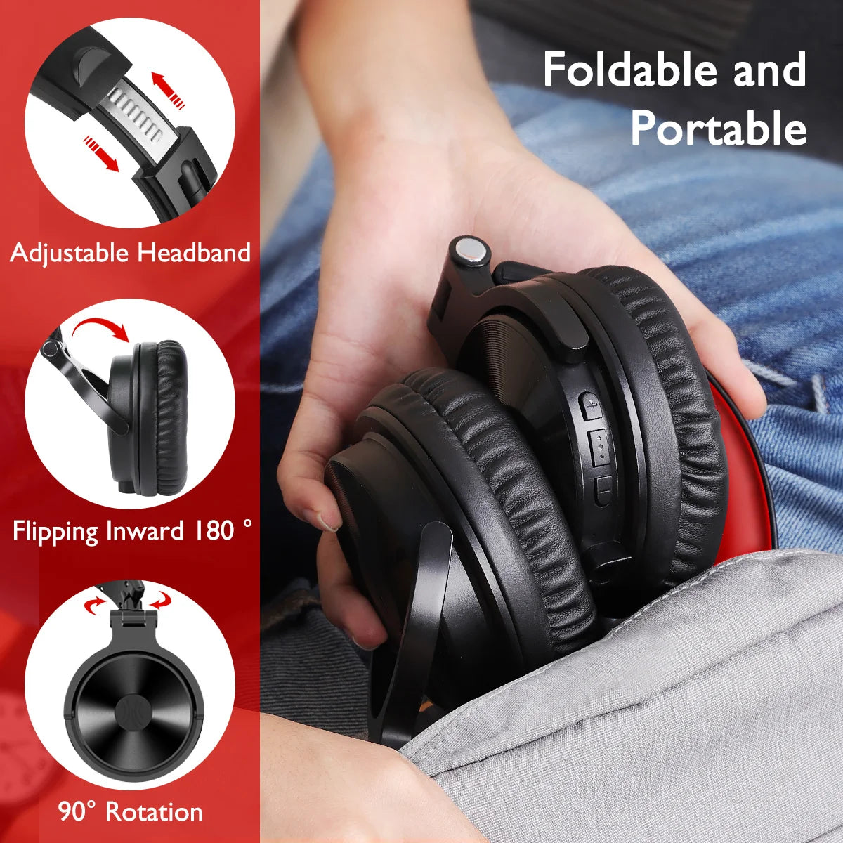 Auscultadores Gaming Sem Fios OneOdio Pro-M Bluetooth 5.2 HiFi Estéreo, 110H de Autonomia com Microfone, Graves Profundos, Dobráveis e Over-Ear
