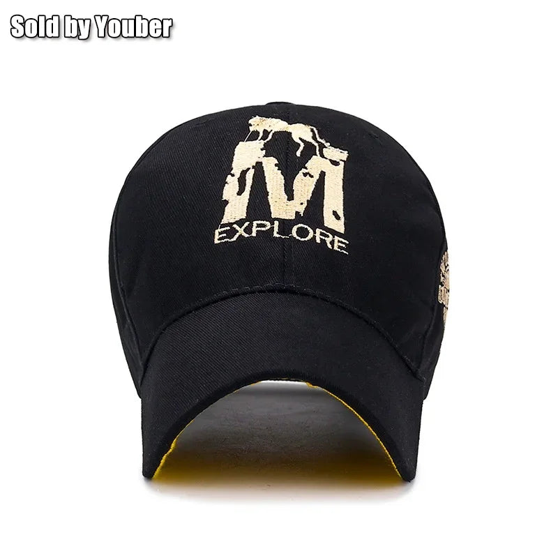 M letter Wolf Totem Embroidery Cotton Adjustable Hard Top Baseball Cap Sun Hat Trucker Caps Dad Hats
