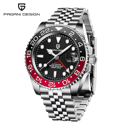 Orologio PAGANI DESIGN GMT 40MM da uomo, di lusso, con vetro zaffiro AR, movimento meccanico automatico, lunetta in ceramica, impermeabile 100M, idea regalo
