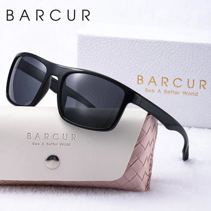 BARCUR Fashion TR90 Men Sunglasses Sturdy Durable Rectangle Frame Cool Outdoor Sports Men And Women Polarized Sunglasses
