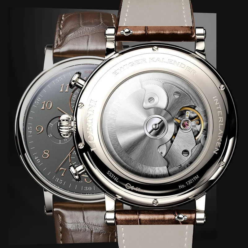 Luxury Brand Switzerland LOBINNI Ewiger Kalender Automatische mechanische Herrenuhr Saphirglas Multifunktionsuhr L13019-8