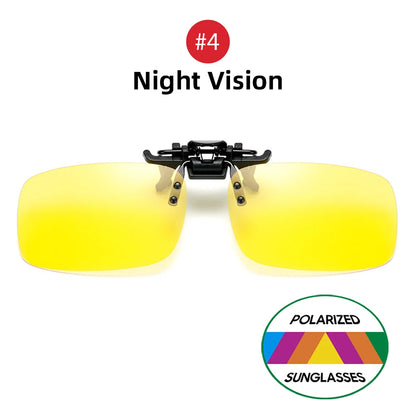 Classic Square Flip Up Clip On Sunglasses Men Polarized Night Vision Driving UV400 Women Photochromic Sun Glasses Clips