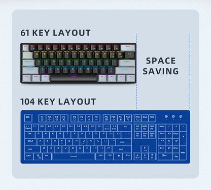 Teclado mecânico mini APAYADO K61, com fio, 61 teclas, Phantom RGB, interruptor mecânico vermelho/azul preto/branco para gaming, 60% portátil