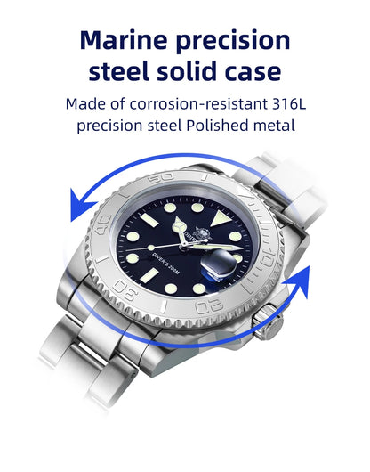ADDIESDIVE Men's Quartz Watch 200m Waterproof Ceramic Bezel Steel Watch Magnifying Mirror Glass BGW9 Blue Luminous Diving Watch