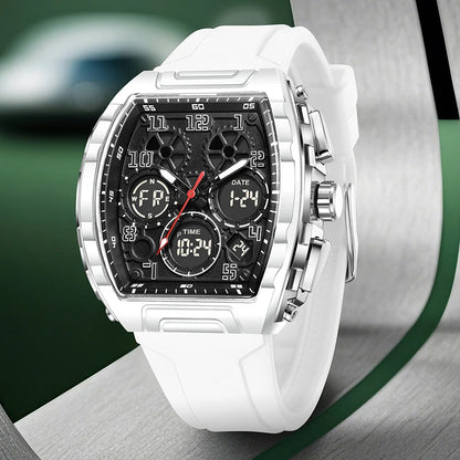 FOXBOX Men Watch Luminous White Silicone Waterproof Quartz Watch For Men Fashion Analog Digital Alarm Chronograph Montre Homme