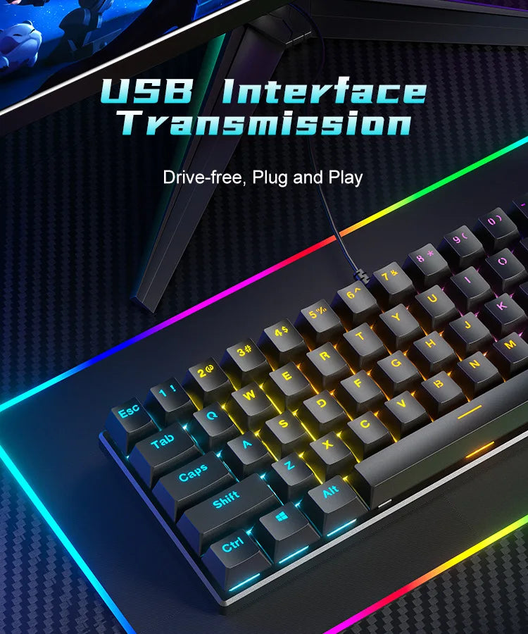 RGB Teclado mecanico branco 60% mechanical keyboard gaming white clavier gamer blanco tecla key board black pc keyboards